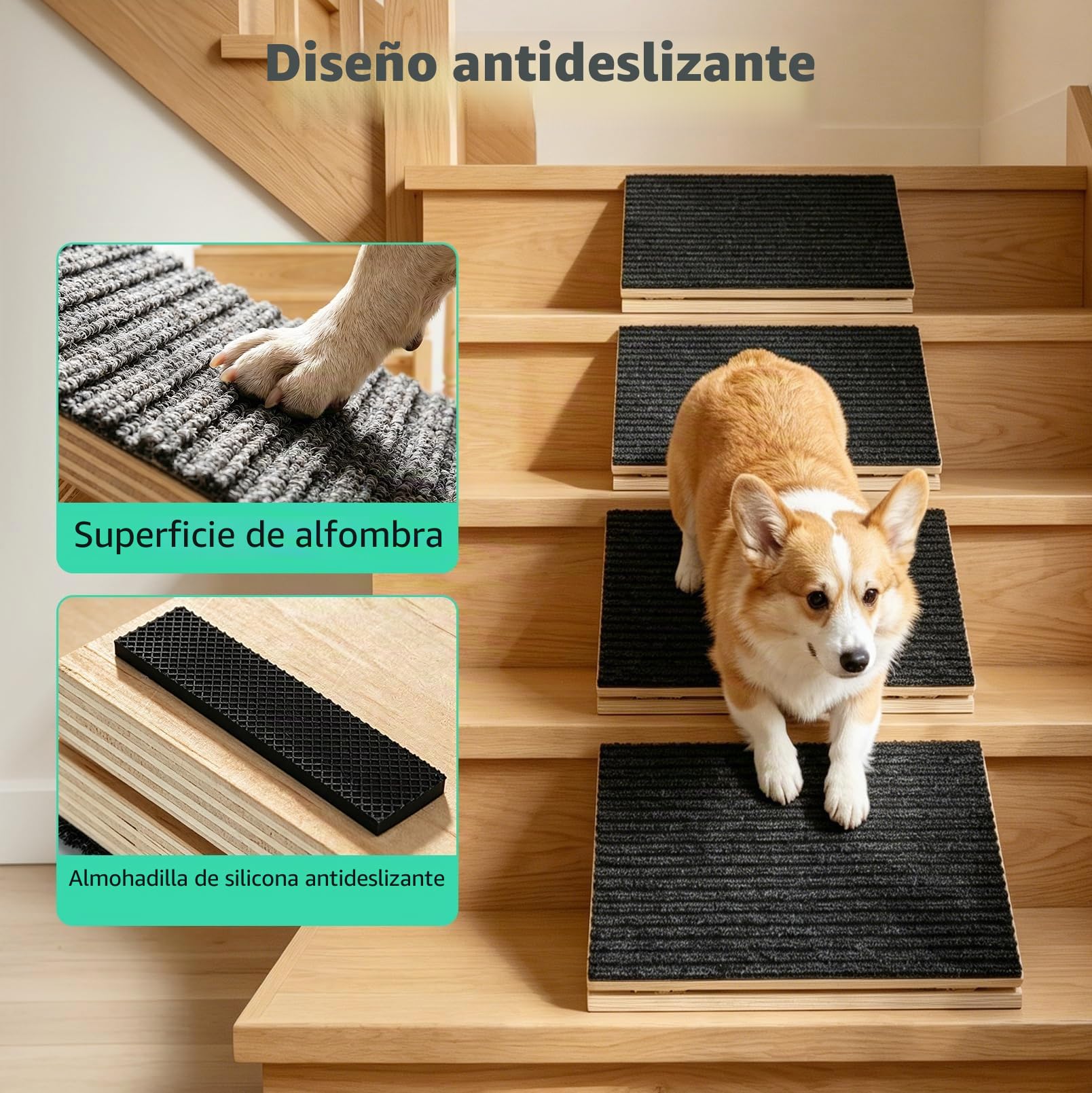 Rampa para Perros de 4 Piezas, escaleras para Perros con Altura Ajustable | superficie de alfombra antideslizante y almohadillas, escalones de madera para mascotas