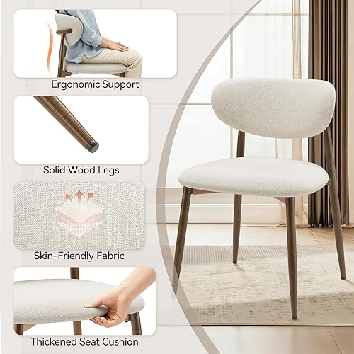 Miniatura 7 de Juego de 2 sillas de comedor, sillas de cocina con respaldo curvado con patas de metal y almohadillas antideslizantes, silla de comedor tapizada