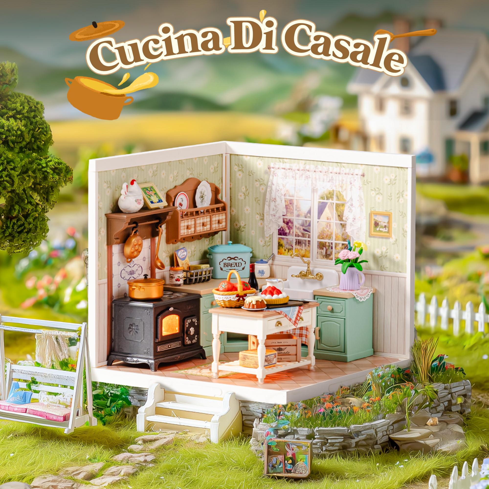 Rolife Super Creator Modellismo Casa in Miniatura da Costruire Kit Fai da te Per Adulti Kit di Costruzione di Mini Casa Scatola Espositiva Impilabile Senza Colla (Farmhouse Kitchen)