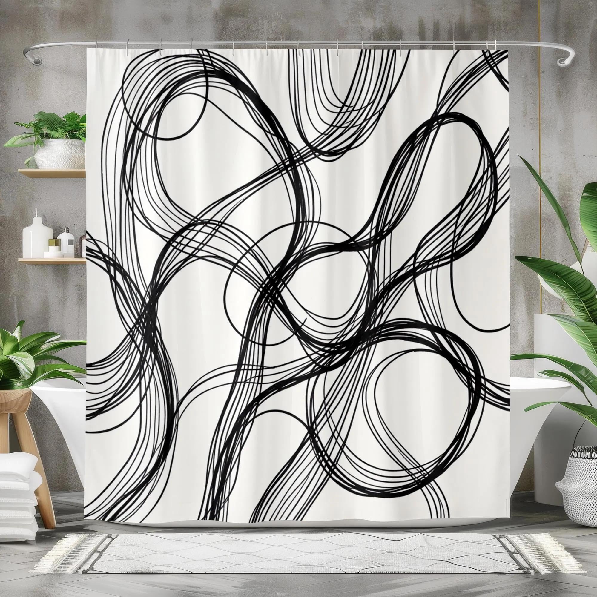 Rideau de douche minimaliste noir et blanc pour sublimer votre décoration de salle de bain