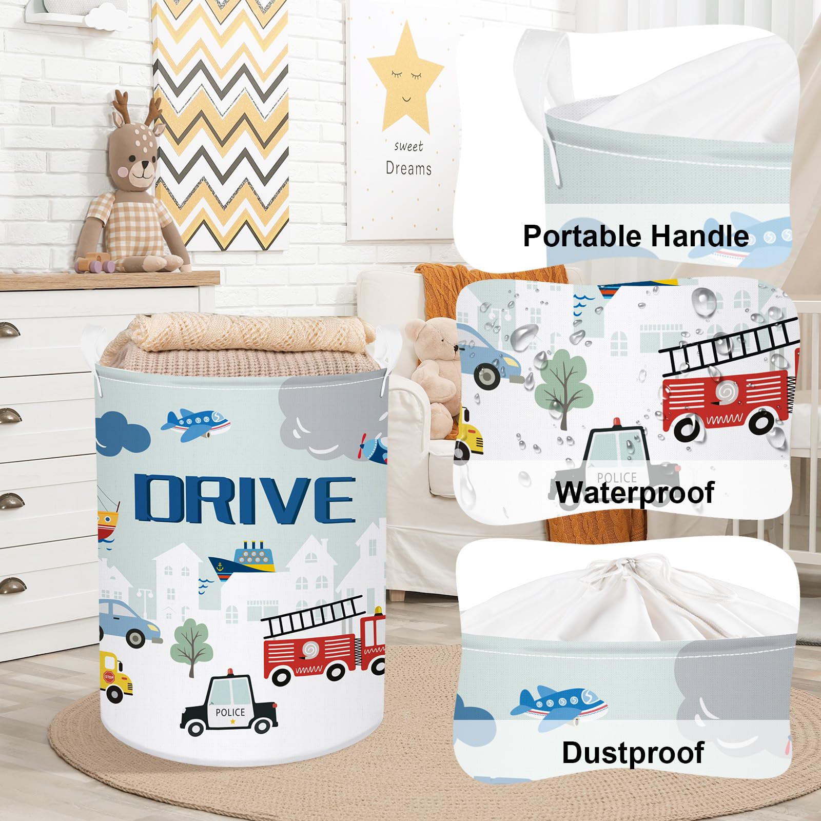 Clastyle Car Baby Laundry Hamper Collapsible Clothes Kids Storage Basket Waterproof Boys Toy Box for Nursery Room City Car, 36x45 cm - Image 4