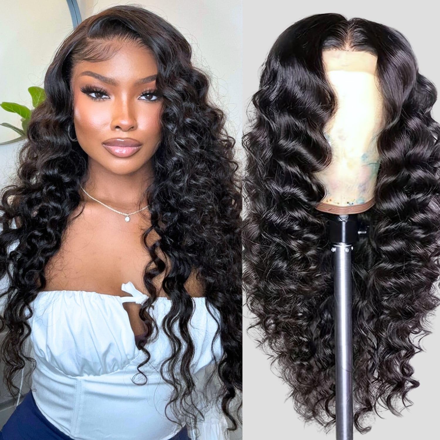 SupWig Deep Wave Human Hair Wigs 13x4 HD Lace Front Wig For Black Women Pre-Plucked Hairline 200 Density Soft Glueless Raw Human Hair Natural Color 30