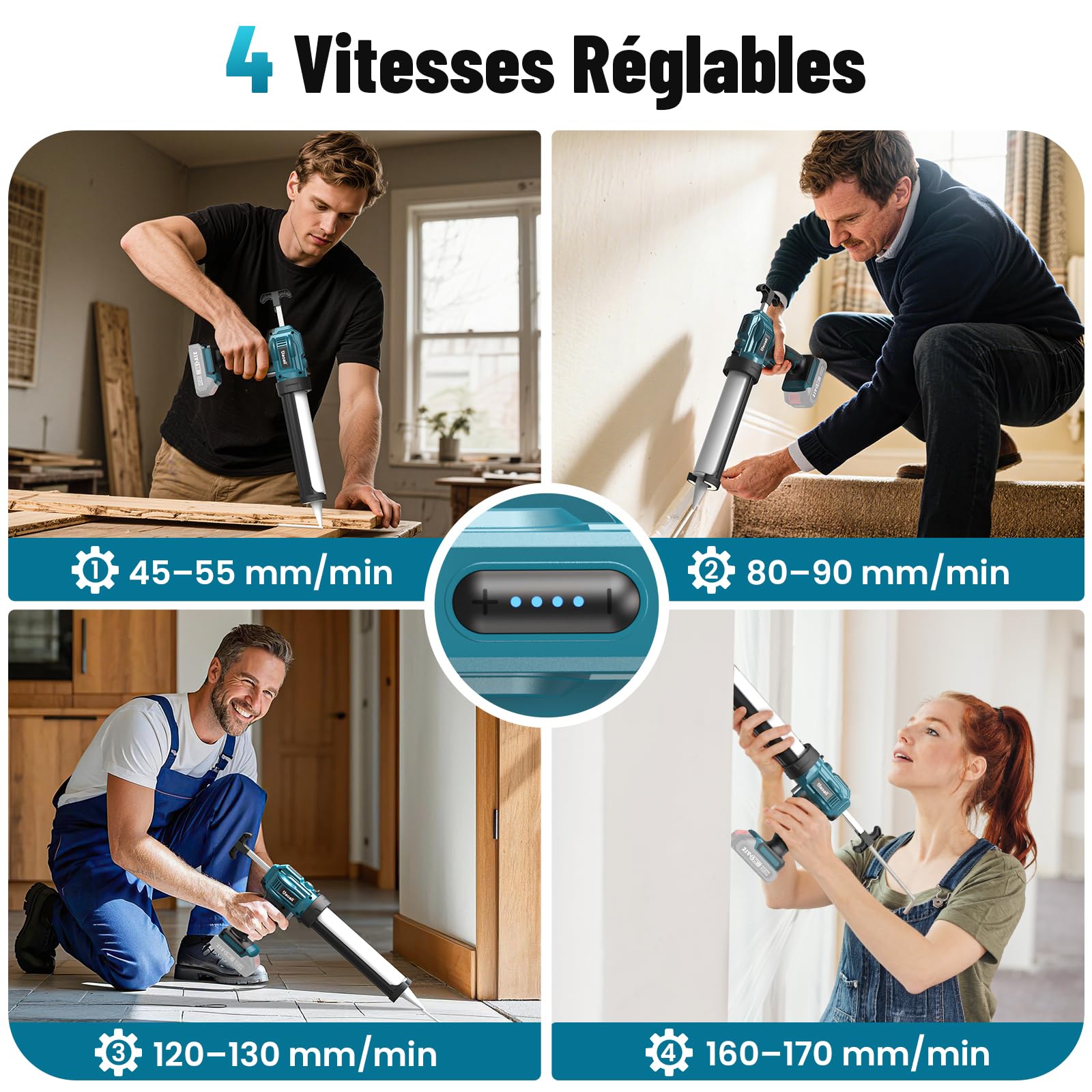 Pistolet à Silicone Electrique 21V Compatible avec Batteries Makita 18V, Vitesse Réglable pour Calfeutrage