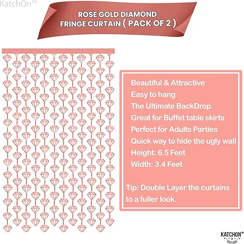 Miniatura 3 de KatchOn, Serpentinas de diamantes de oro rosa de 6.5 pies, paquete de 2  Fondo de oro rosa, decoraciones de despedida de soltera, fondo de flecos de
