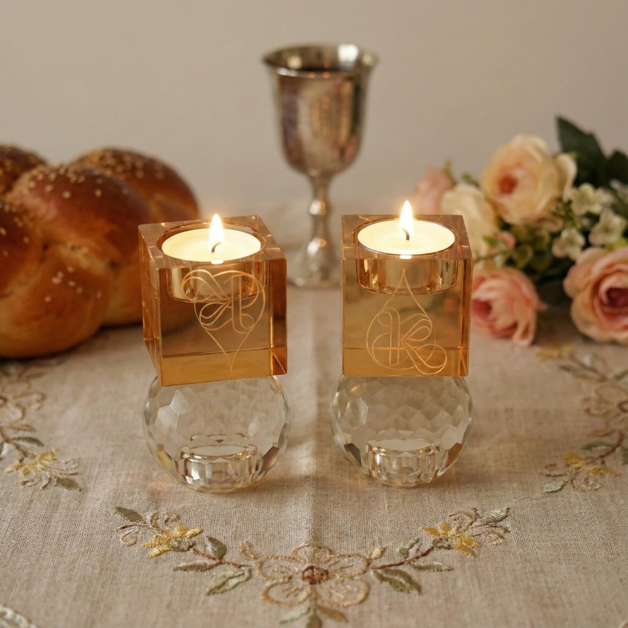 Paire de Bougeoirs Shabbat Réversibles en Cristal K9 - Design Moderne 2-en-1 pour Bougies Chauffe-Plat, Chandelles et Havdala - Idée Cadeau Mariage Juif et Judaïca
