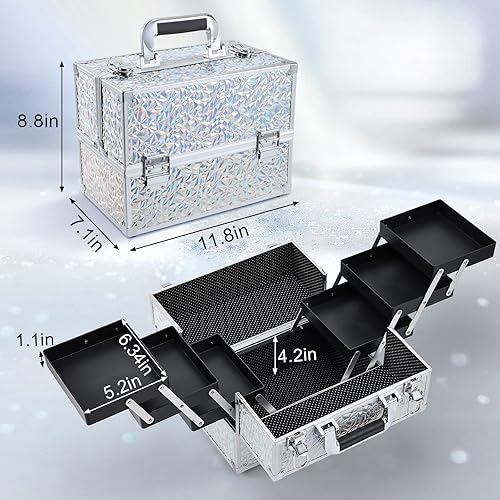 Miniatura 6 de FRENESSA Estuche organizador de cosméticos extra grande de 12 pulgadas, 6 bandejas, organizador de maquillaje portátil, caja de transporte con