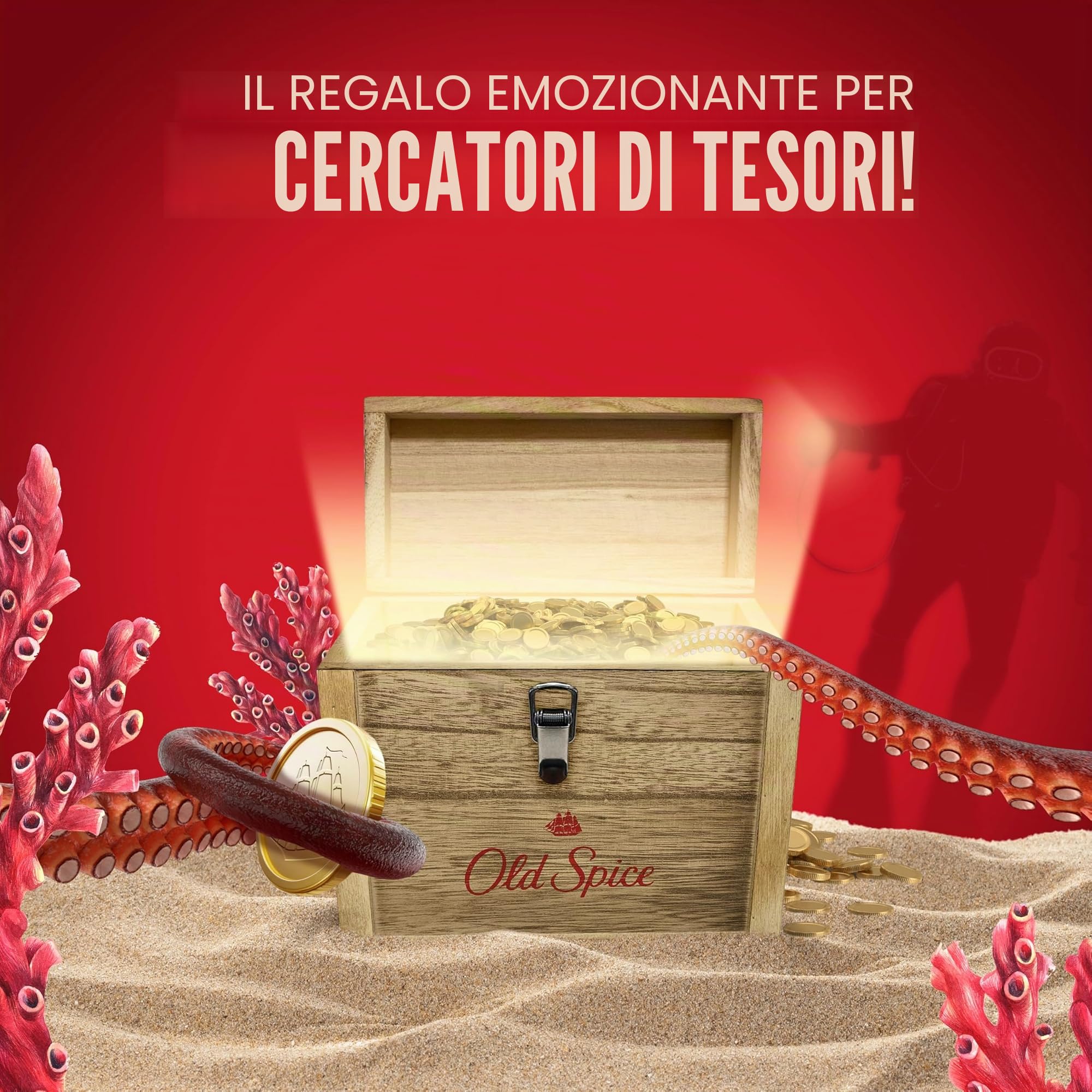 Old Spice Confezione regalo Treasure Chest, set regalo uomo, Deep Sea Deodorant Stick 50ml, deodorante spray 150ml, gel doccia 250ml e dopobarba Capitan 100ml