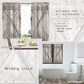 Farmhouse Western Kitchen Window Curtains Rod Pocket Small Short Cafe Wooden Barn Door Country Rustic Natural Farm House Drapes 2 Pannels for Living Bedroom Decoration Decor 27.5X39 inch