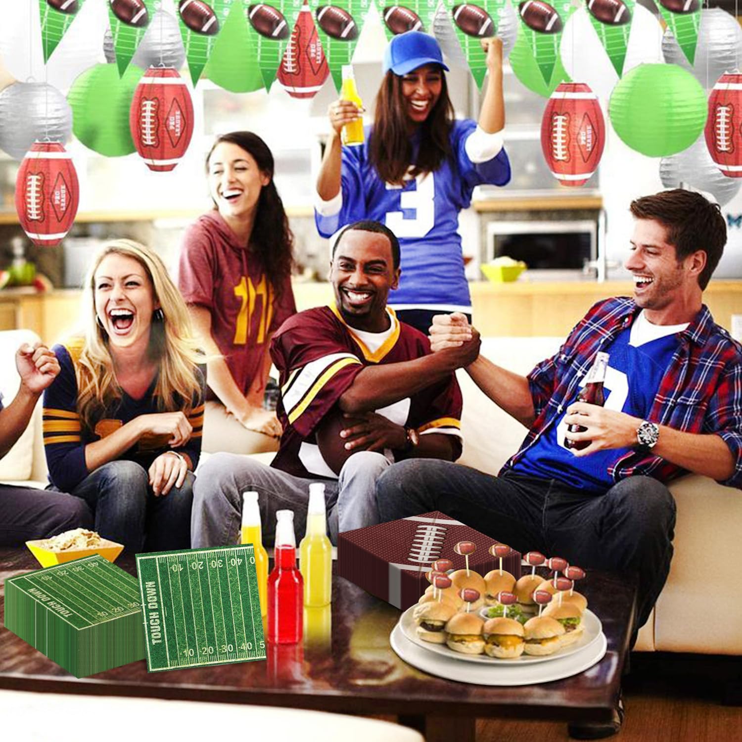 100-Count Football Party Napkins - 2 Designs, 13x13 Inch, For Super Bowl Tailgate & Sports Decor