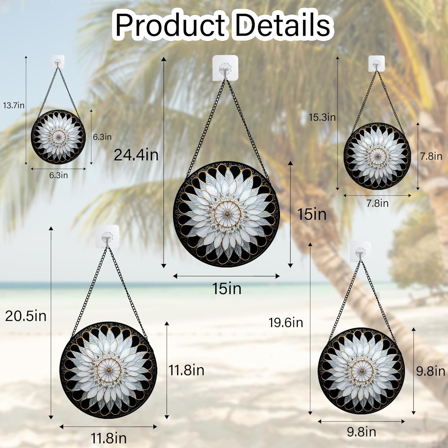 Stained Glass Window Hanging - White Petals Suncatcher for Door Terrace Garden Home Decor Black White Gold Sun Catcher Christmas Birthday Gifts for Lovers Women Men Dad Mom Nana 7.8 in