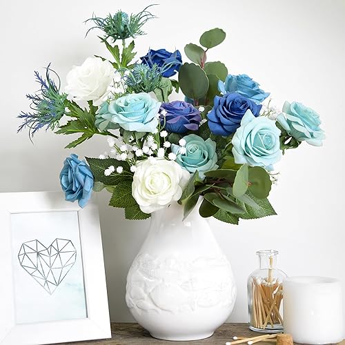 Miniatura 68 de FiveSeasonStuff 12 tallos de flores artificiales, rosas de seda de tacto real para decoración de bodas, ramos de novia, centros de mesa, fiestas y 9