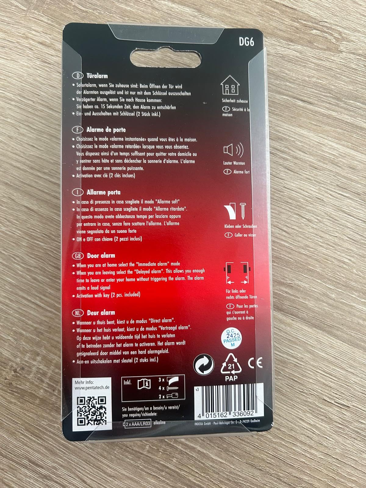 Allarme per porta con chiave 95 dB DG6