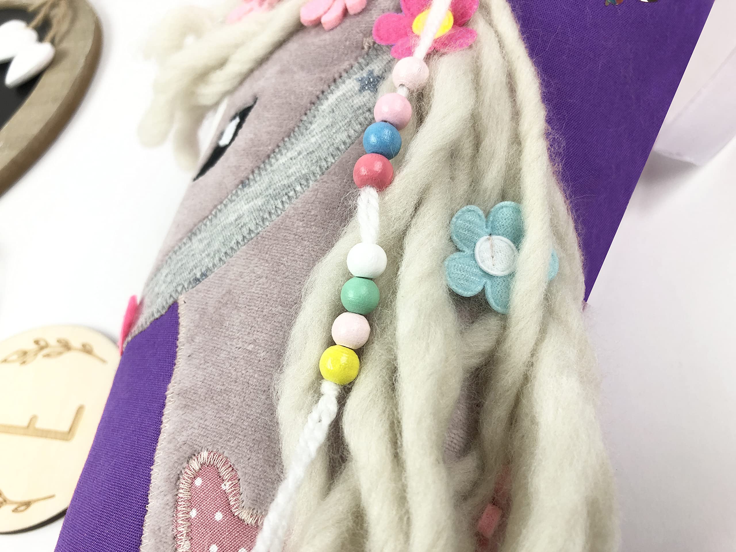 Schultüte/Zuckertüte Pferd mit Namen in lila zur Einschulung für Mädchen, aus Stoff, mit Kissen bestellbar