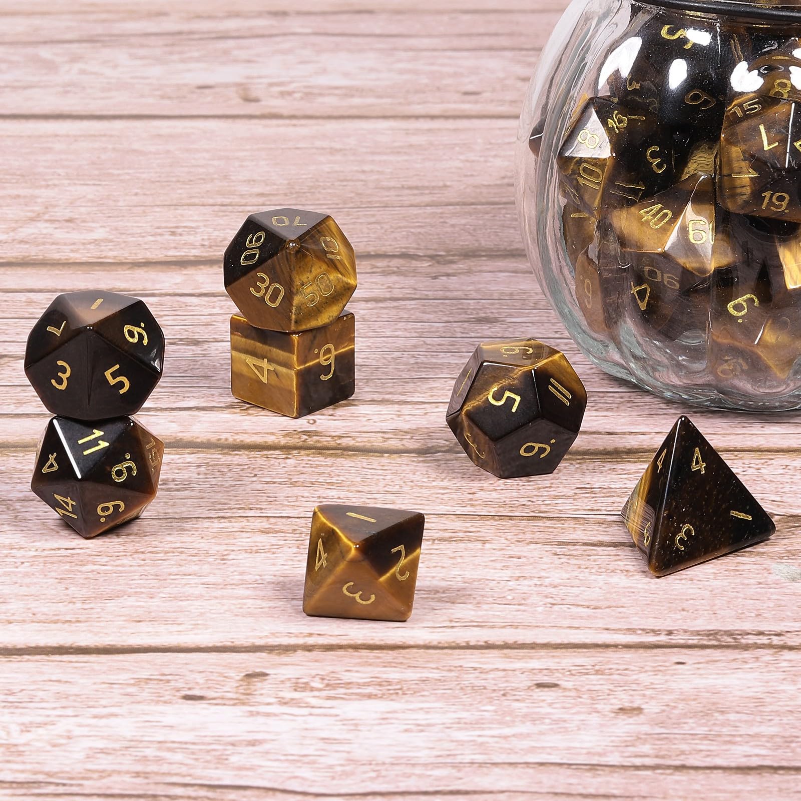Nupuyai Tigerauge Stein polyedrische Würfel Edelstein Set für DND RPG | Würfel Set aus Stein für DND RPG MTG, Dungeon and Dragons, Tischspiele, Kristall Polyeder Würfel Set Geschenk