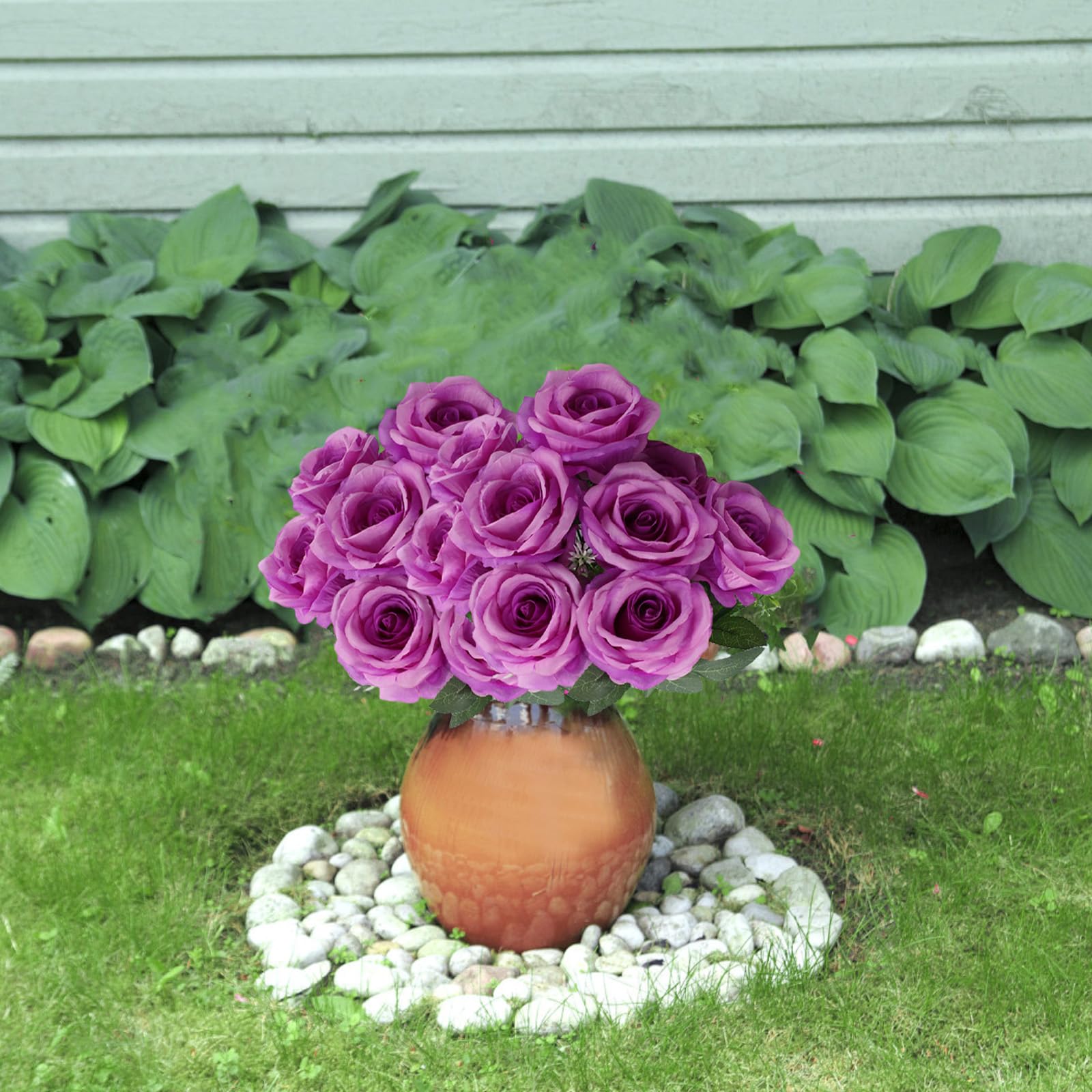 astylishome Roses Artificial Flowers 10 PCS Fake Flower with Long Stem Blooms Rose Wedding Bridal Bouquet Arrangement Home Decoration Party Centerpieces Purple 1215 - Image 4