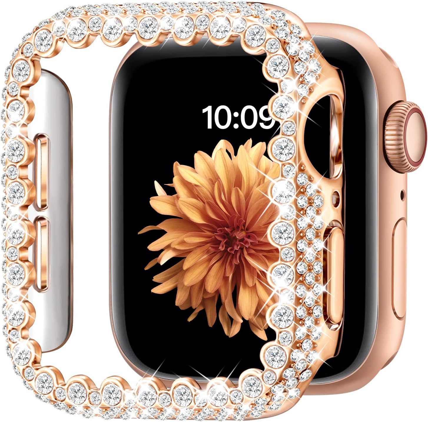 Bling Bumper Case Compatible with Apple Watch Series 6/5/4/SE 3/SE 2/SE 44mm, Diamond Protective Face Cover for Women, Hard PC Frame Protector for iWatch 44mm