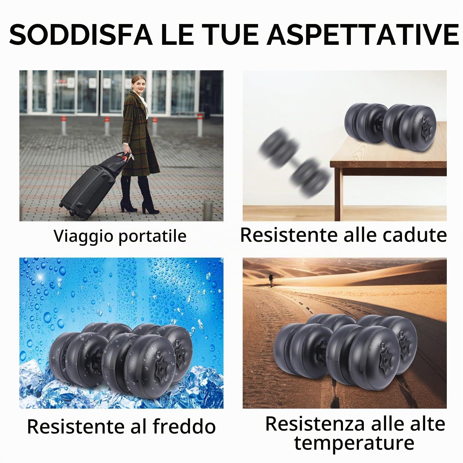 Set Manubri Acqua Regolabile 16 kg 2in1, Pesi Portatili da Viaggio per Palestra, Fitness e Sollevamento Pesi