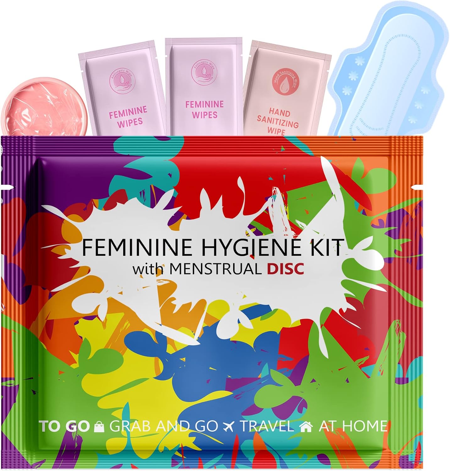 Menstrual Disc Kit with Pad – Single Pack | Convenient On-The-Go Period Essentials | Includes Pads, Feminine Wipes, and Hand Wipe for Complete Hygiene Care (Green Plaid)