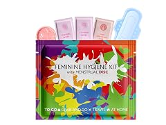 Menstrual Disc Kit with Pad Single Pack Convenient On-The-Go Period Essentials Includes Pads Feminine Wipes and Hand Wipe