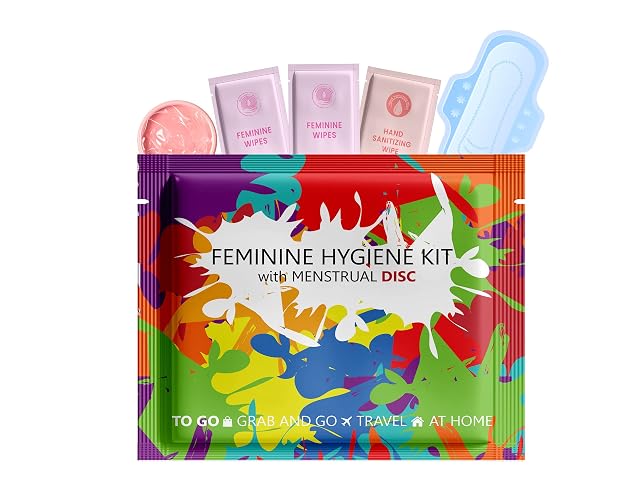 Menstrual Disc Kit with Pad Single Pack Convenient On-The-Go Period Essentials Includes Pads Feminine Wipes and Hand Wipe