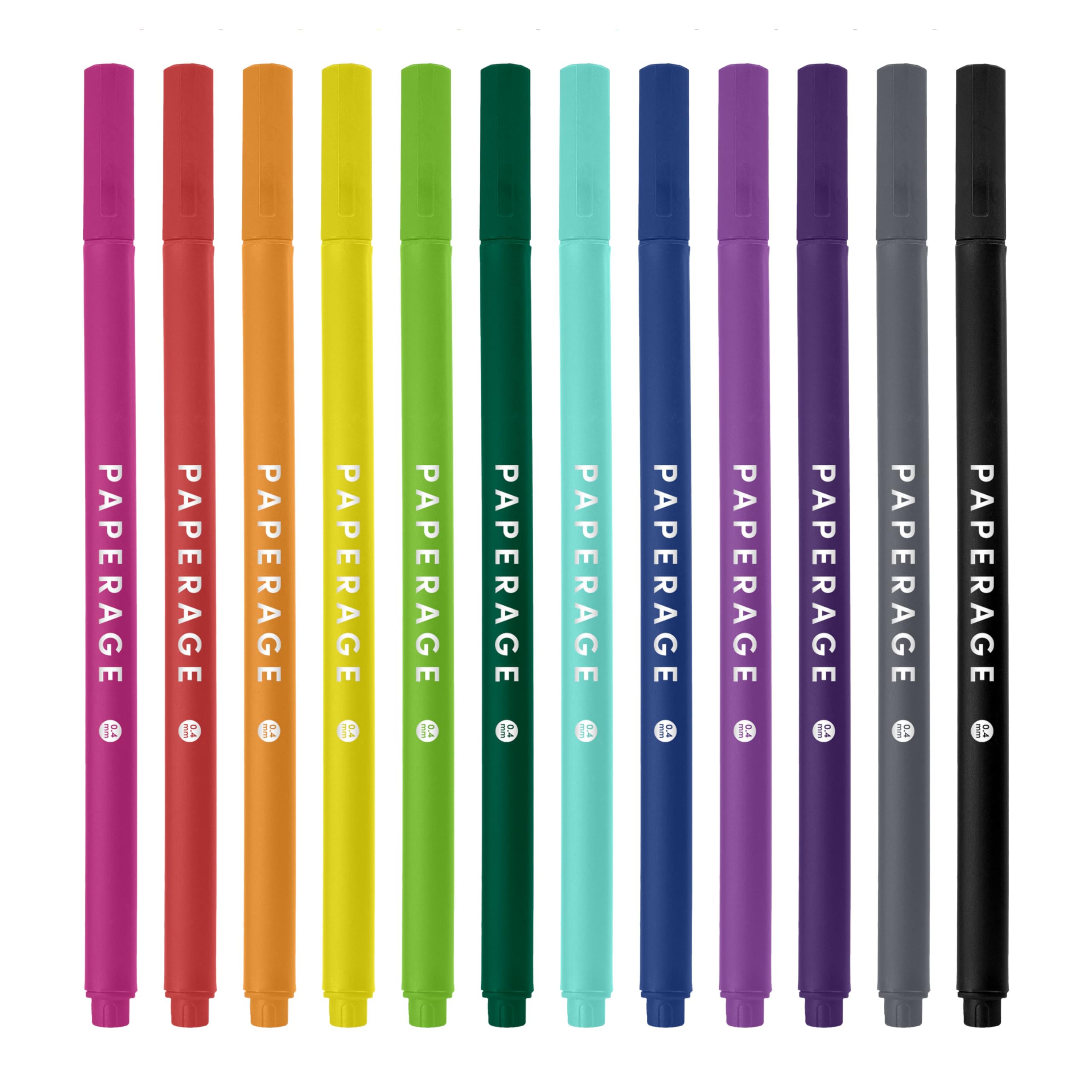 PAPERAGE Felt Tip Fine Point Pens (0.4mm), 12 Pack, Colored Pens For Journaling, Notebooks, Planners, Calendars & Drawing, Great for School, Office, & Home (Rainbow)