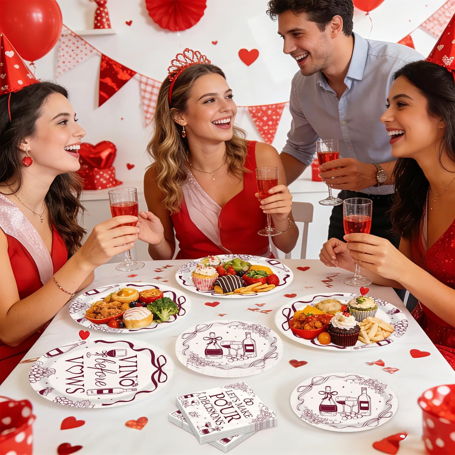 96 Pcs Vino Before Vows Bachelorette Party Decorations Vino Before Vows Plates and Napkins Let's Make Pour Decisions Tableware Set for Bridal Shower Bachelorette Party Supplies, Serves 24