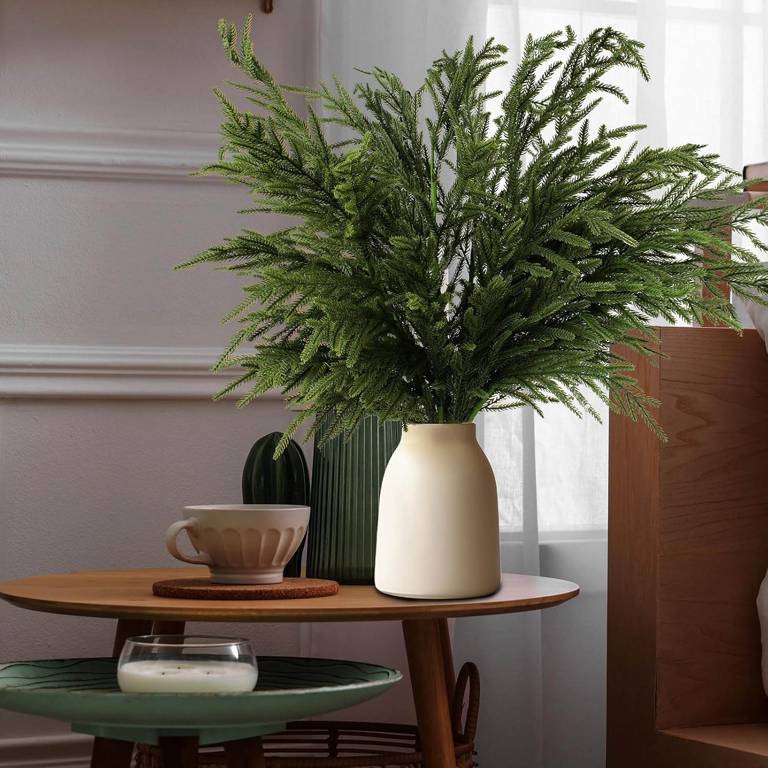 36 inch 8 Pcs Norfolk Pine Branch,Artificial Pine Branches,Realistic Faux Pine Greenery for Indoor Outdoor Decorations