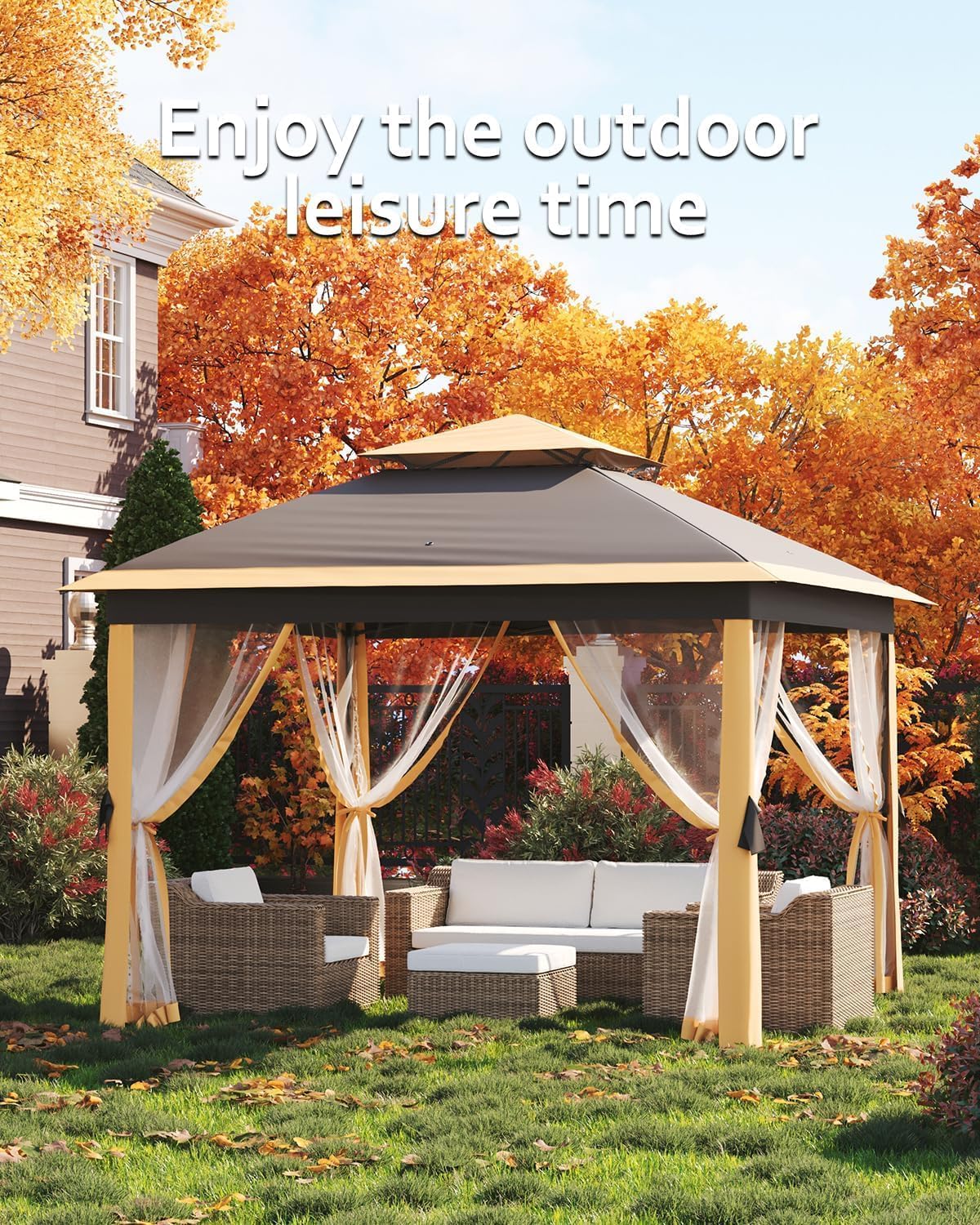 11x11 Pop - Up Gazebo with Mesh Netting, Easy Setup,Instant Outdoor Canopy Tent,Water & UV Resistant,for Family Patio & Garden Use