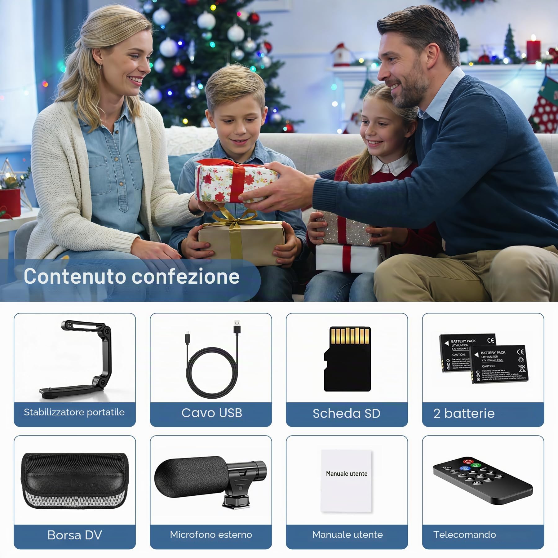 Videocamera 4K, foto 64 MP/registratore video 4K 60 FPS, videocamera digitale per vlogging su YouTube, con 2 batterie/microfono wireless/scheda SD/telecomando
