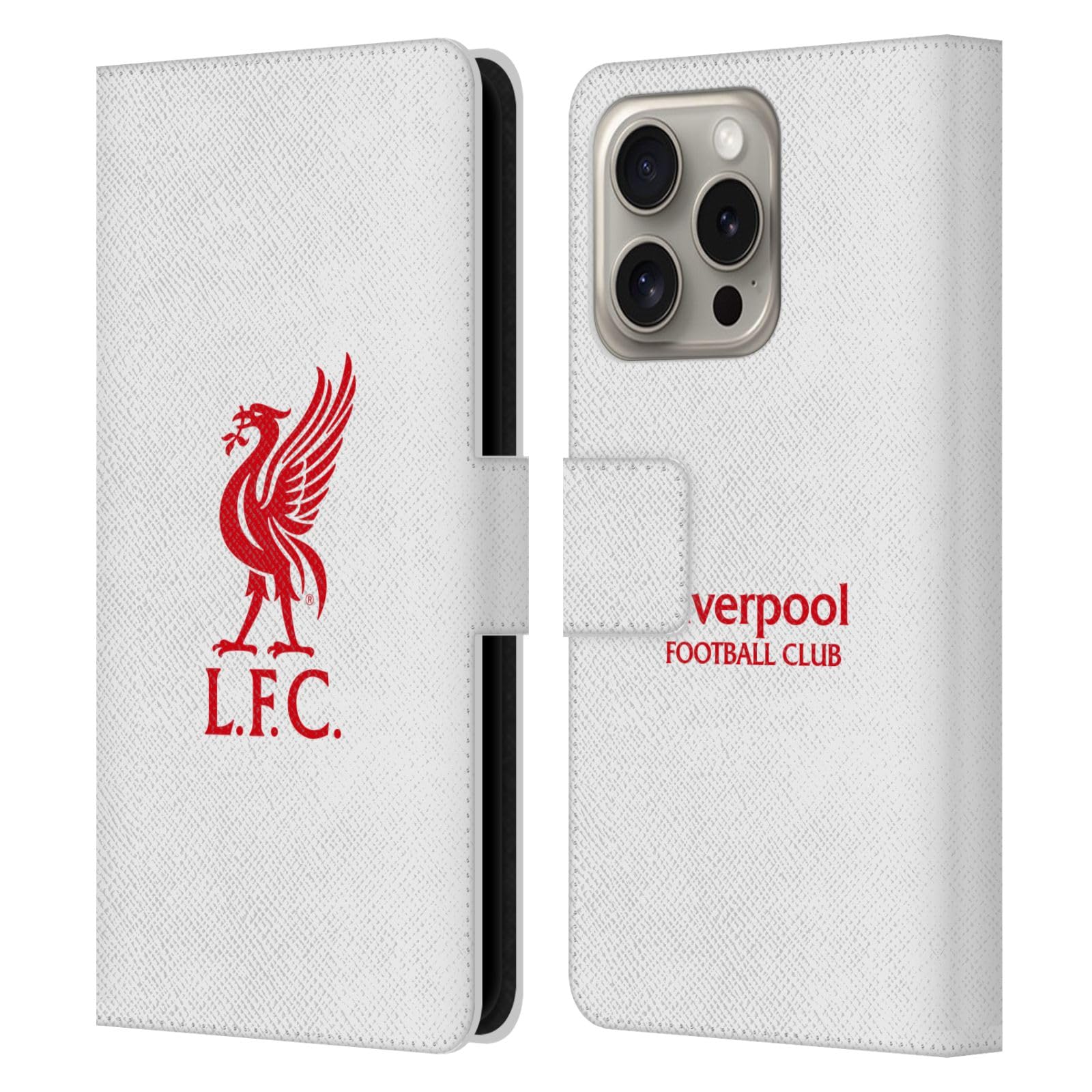 Head Case Designs Officially Licensed Liverpool Football Club Red Logo On White Liver Bird Leather Wallet Case Compatible With Apple iPhone 16 Pro
