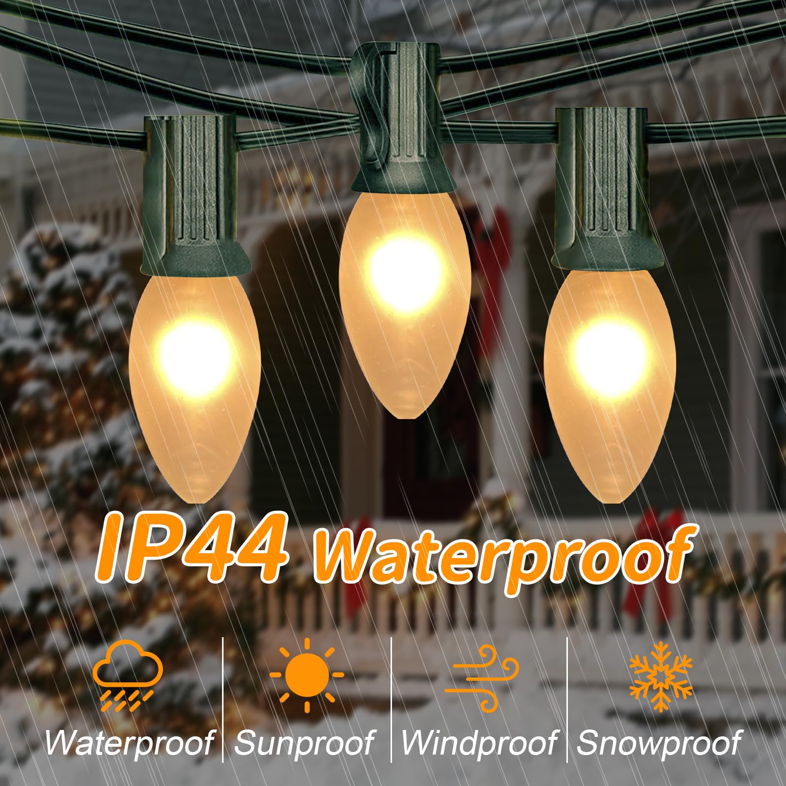 Konictom 25 FT C9 Frosted Christmas Lights,Warm White Outdoor Christmas