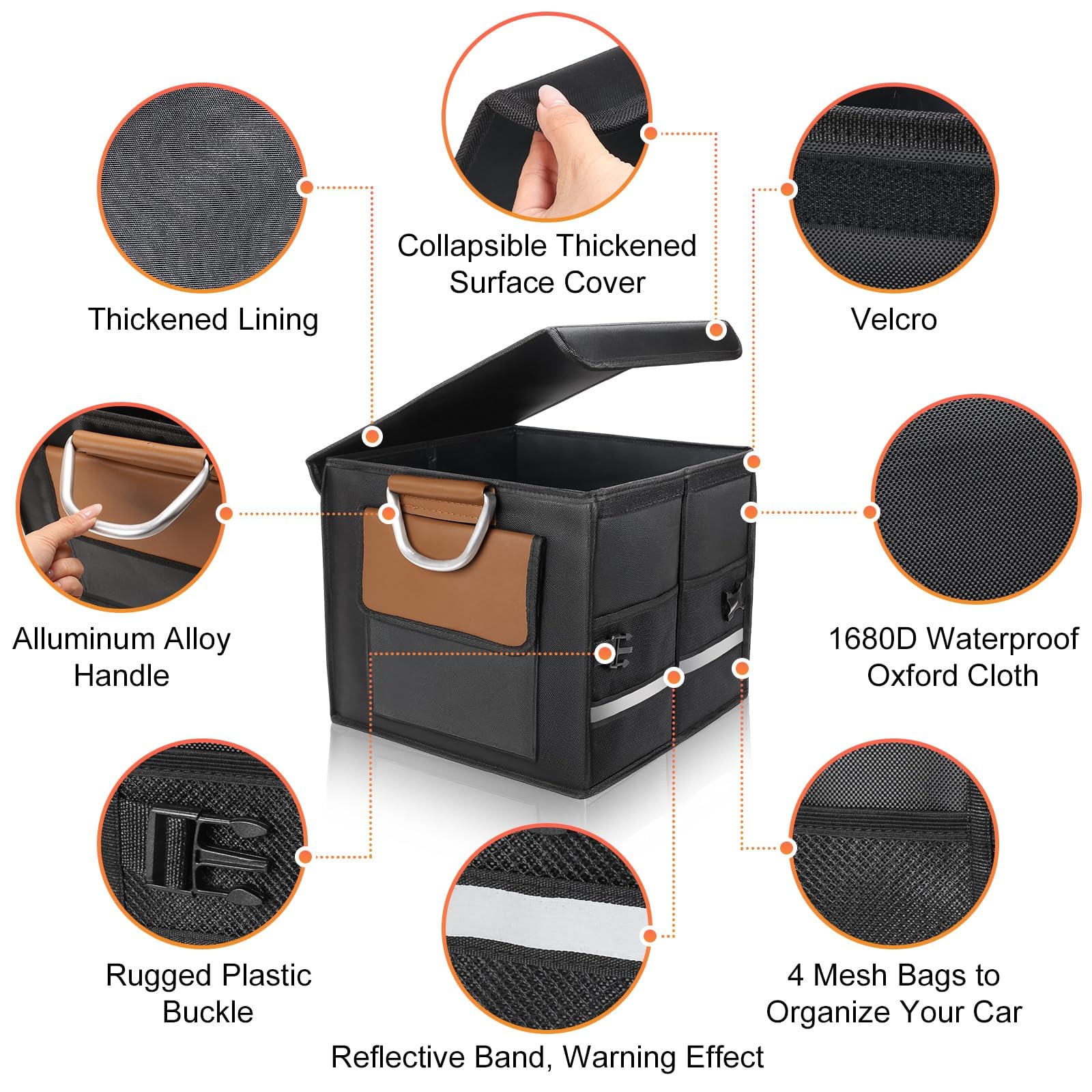 Kofferraumtasche Kofferraum Organizer mit Deckel, Autobox Auto Tasche Wasserdicht Zusammenklappbarer mit Aluminium Griffe Oxford Gewebe 1680D, 36L Großvolumen, Schwarz (S)