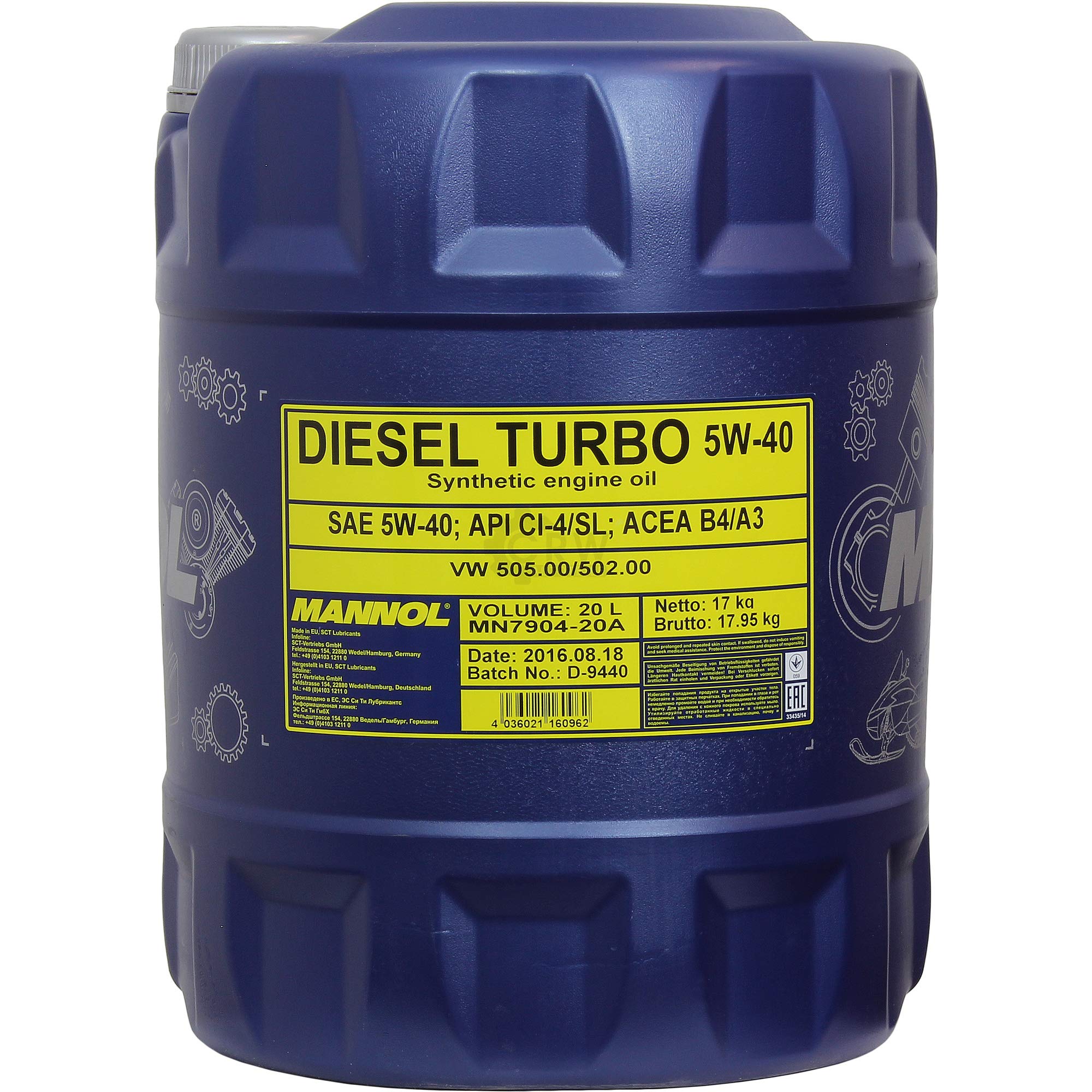 20L MANNOL Diesel Turbo 5W-40 API CI-4/SL olio per motore