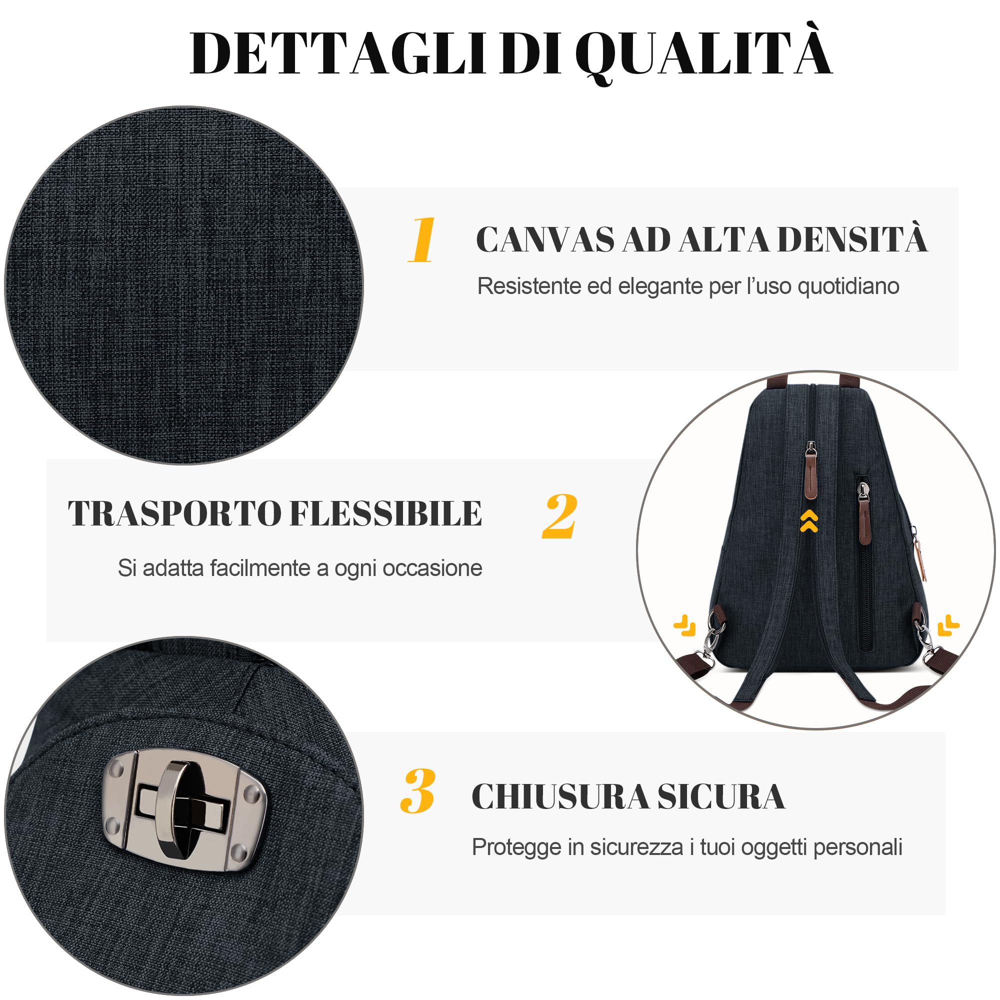 Borsa Tracolla Donna Zaino Borsa Sul Petto Antifurto Leggero Impermeabile Crossbody Bag Per Sportiva Ciclismo Viaggio Nero