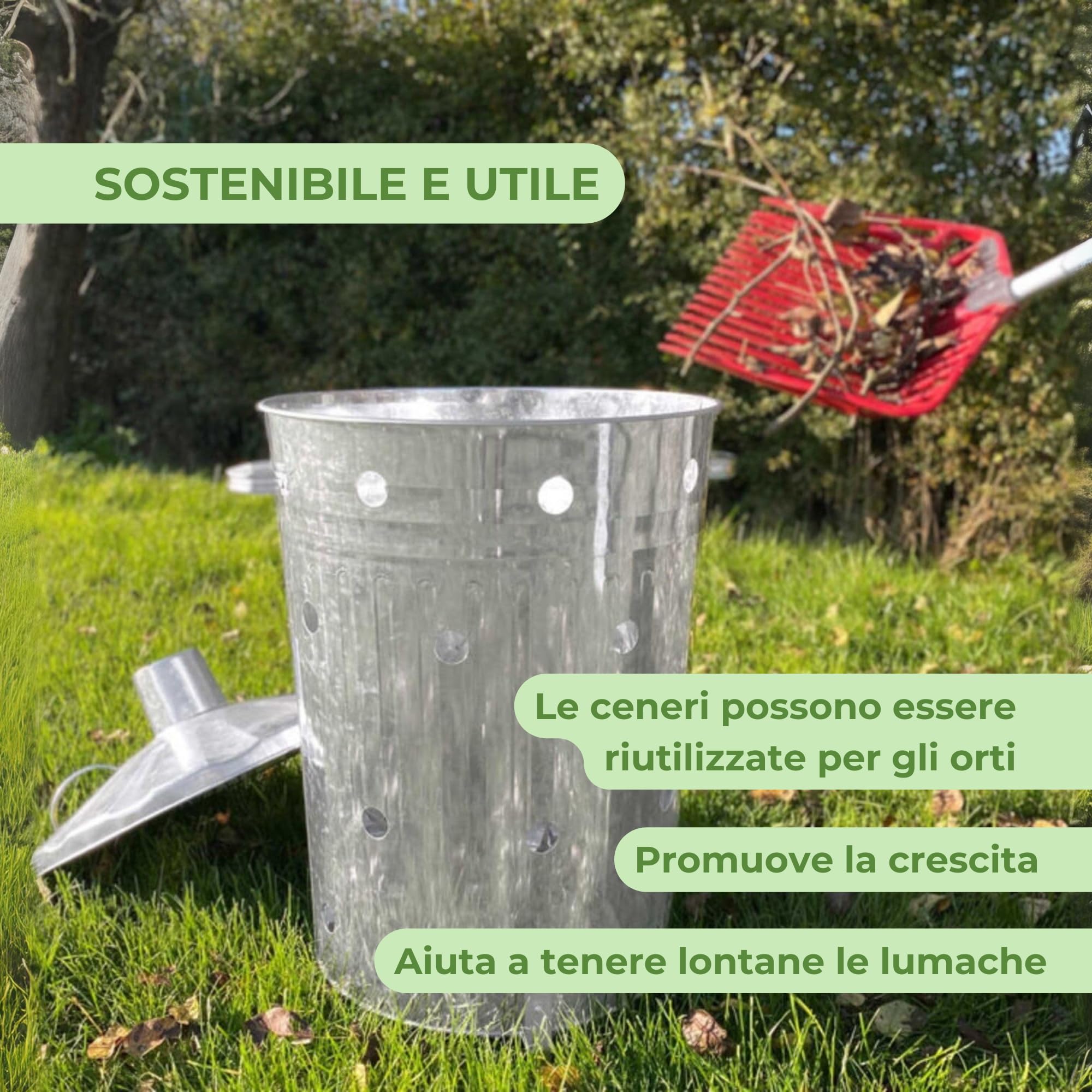 Rori Bidone fuoco XL rifiuti giardino coperchio rotondo 110 l