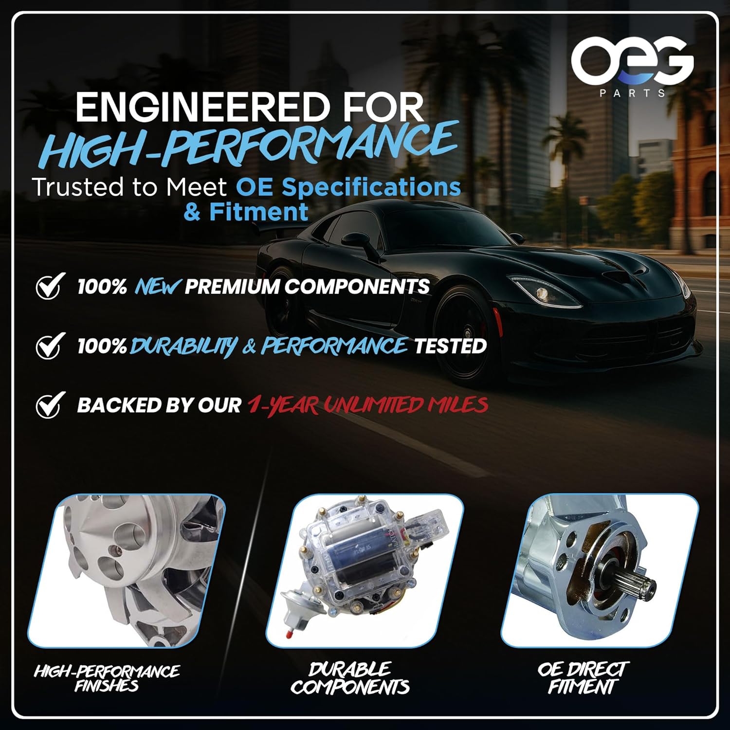 OEG Parts New Alternator High Output 100 AMP Chrome 1 or 3 Wire, Self Exciting Compatible With GM Chevy 10 SI 10SI DELCO BBC SBC 1965-1986 1100125, ADR0335C, 40012395