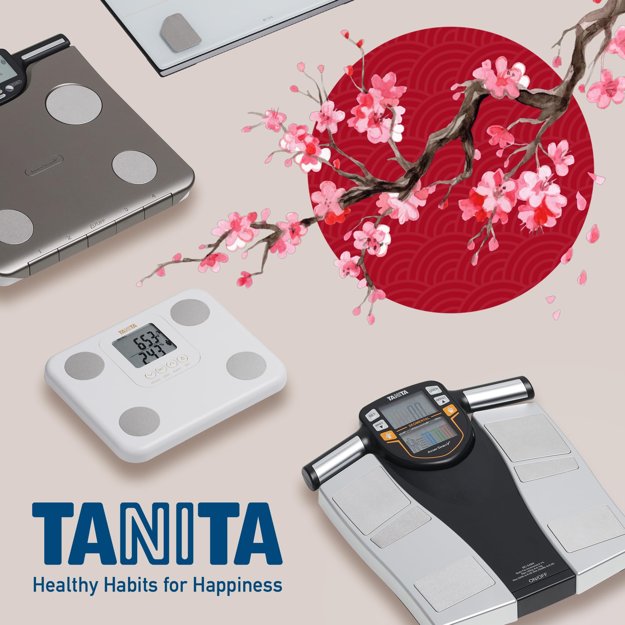 TANITA BC-730 Moniteur de Composition Corporelle Léger et Compact avec Housse de Voyage, Balayage Interne, Affichage Facile à Lire, 9 Mesures – Noir