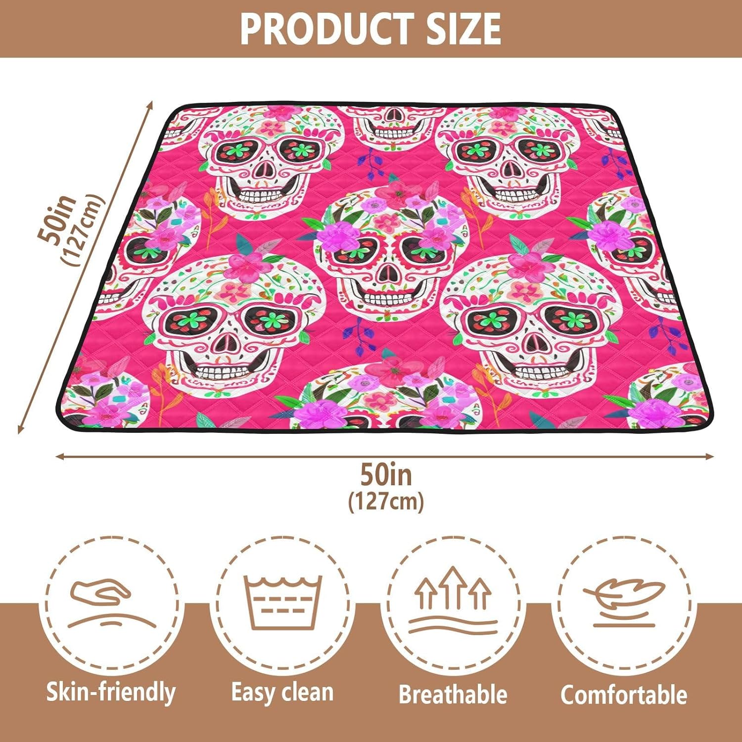 Graffiti Flower Skull Baby Play Mat, 50“ X 50” Washable Folding Crawling Mat, Baby Floor Mat, Soft, Non-Slip