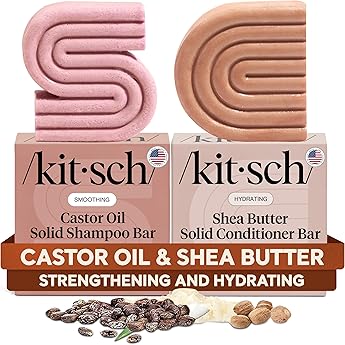 Kitsch Castor Oil Shampoo & Shea Butter Conditioner Bar - Shampoo and Conditioner Set - Moisturising and Moisturising Soap - Paraben Free Silicone Sulphate Free - Made in