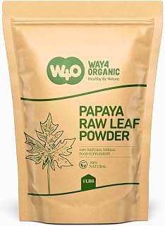 Way4Organic Papaya Leaf Powder 1lb - Pure Organic Dried Green Leaves for Tea, Juice, Smoothies - Digestive Enzymes, No Fruit/Seeds