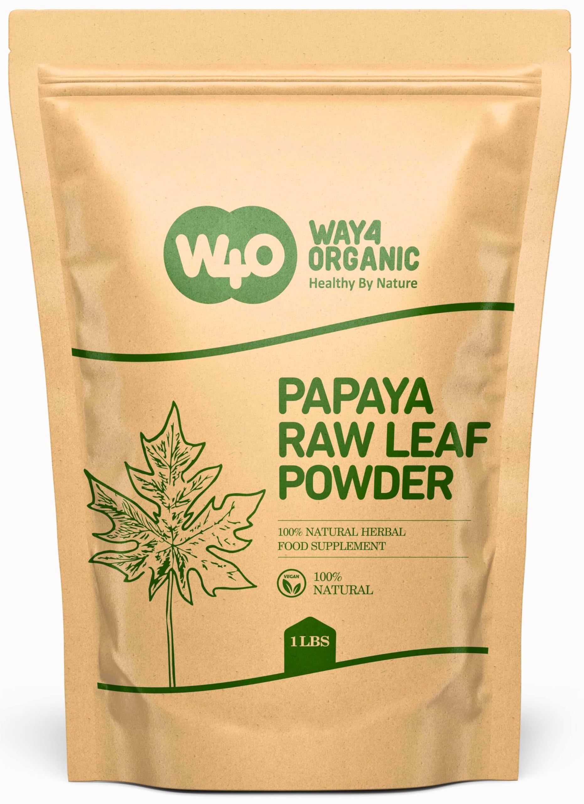 Way4Organic Papaya Leaf Powder 16 Ounces(1 Pound), Dried from Fresh Green Leaves, Good to Make Tea, Juice Extract, (No Fruit, No Seeds)