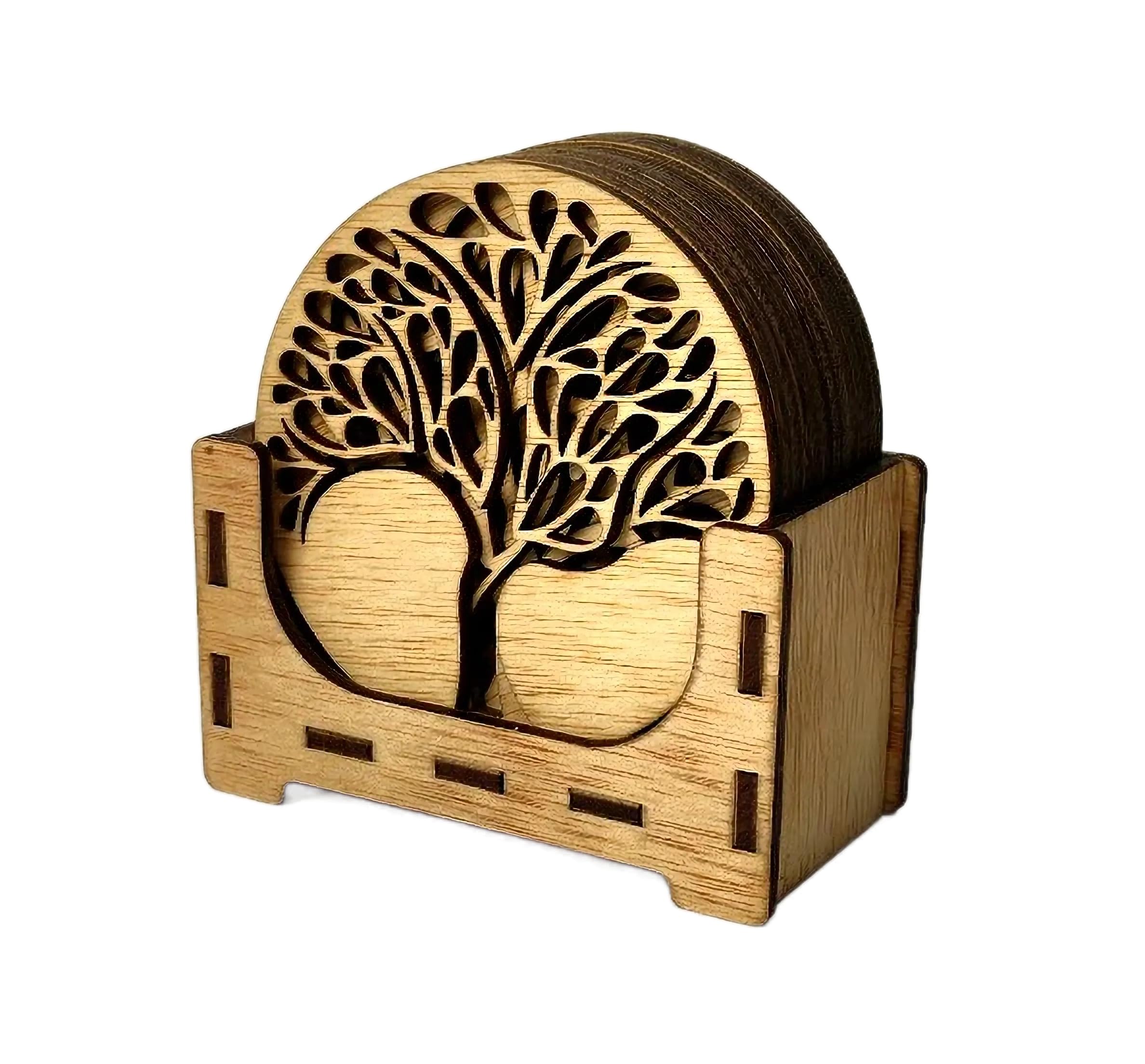 12 Dessous De Verre Cœur Mandala En Bois - 9x9 Cm - Protection Surface Et Décoration élégante