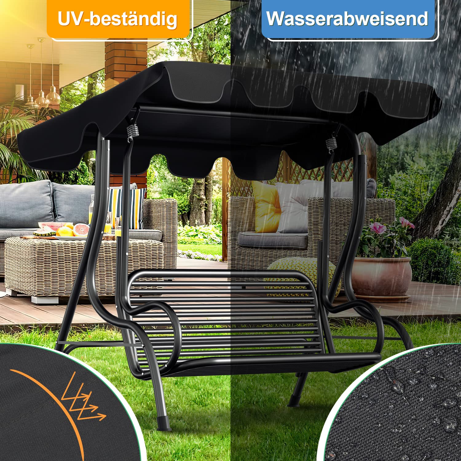 Tetto Di Ricambio Per Dondolo Da Giardino Hollywood - Verde, Impermeabile, 210x145 Cm, Tessuto Oxford 600D - Foto 10