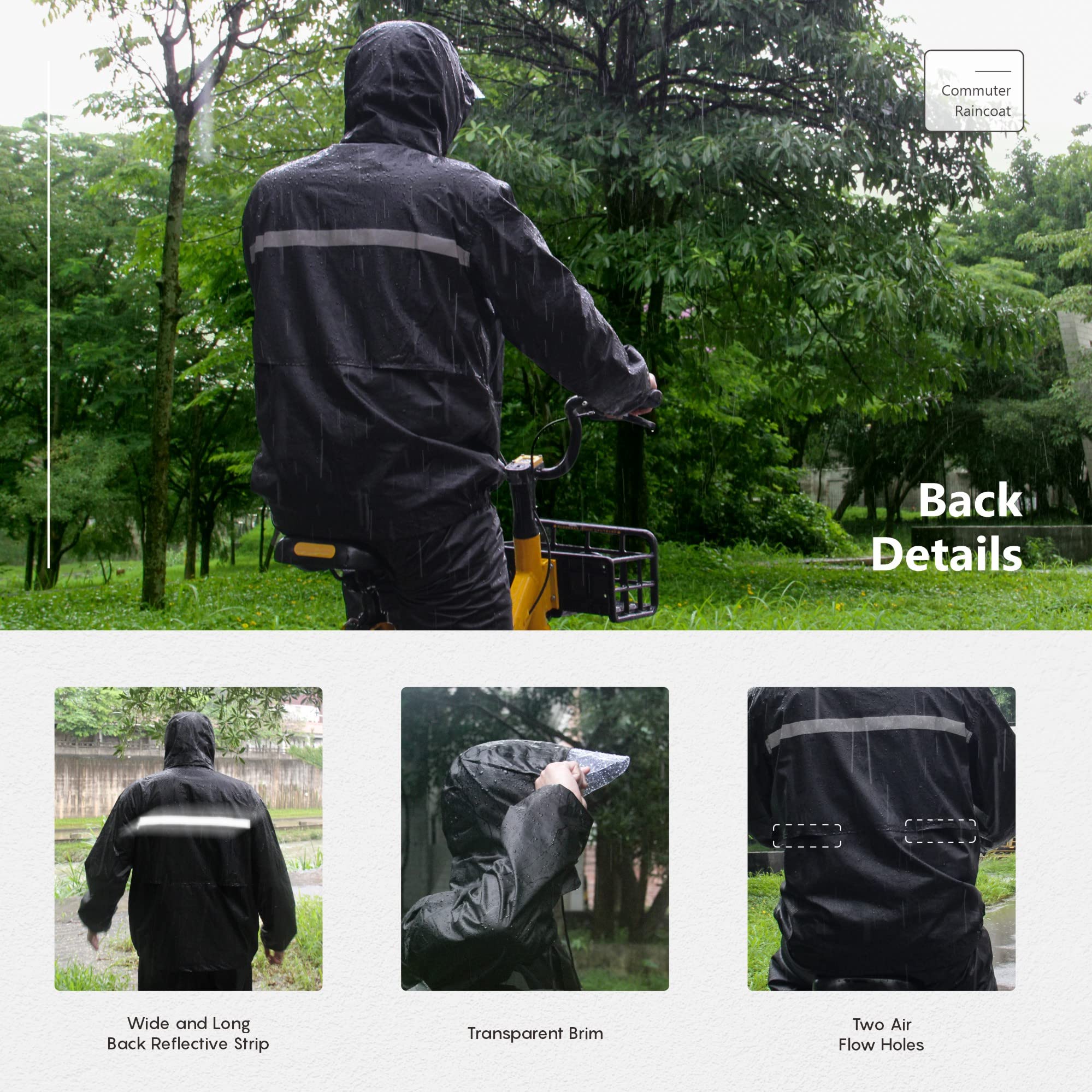 Combinaison de Pluie Imperméable pour Homme Avec Capuche et Pantalon de Cyclisme Avec Bande Réfléchissante Sûre