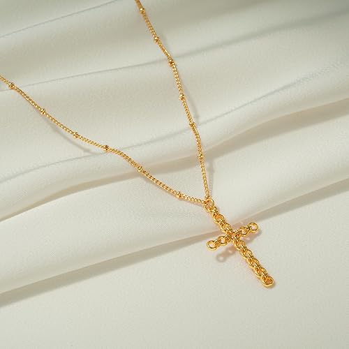 Miniatura 5 de Fettero Collar con dije de cruz para mujer, chapado en oro de 14 quilates, collar de cadena ajustable, delicado collar de fe simple, collar con