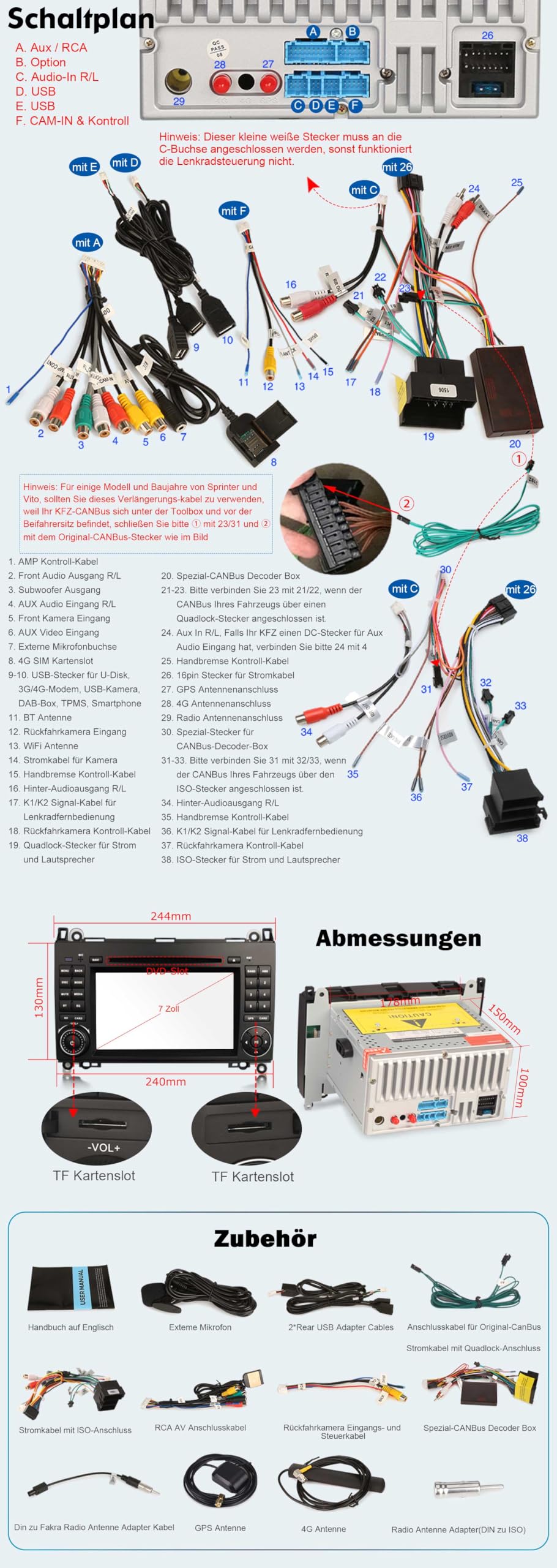 Erisin 7 Zoll Android 16 Autoradio Bluetooth für Mercedes A/B-Klasse W169 W245 Viano Vito W639 VW Crafter GPS Navigation CarPlay Android Auto WiFi 4G DSP DAB+ RDS CD Player DVD Canbus 8-Kern 4GB+64GB