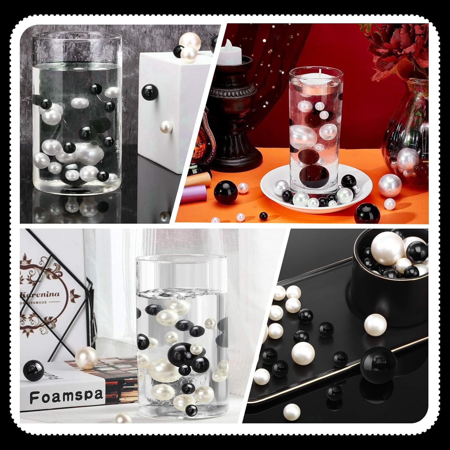 Black White Vase Filler | 150PCS Pearls Bead for Centerpieces Vases | 8/14/20 mm No Hole Beads, Fake Pearls for Wedding Birthday Theme Party Table Centerpieces Decor - Image 4