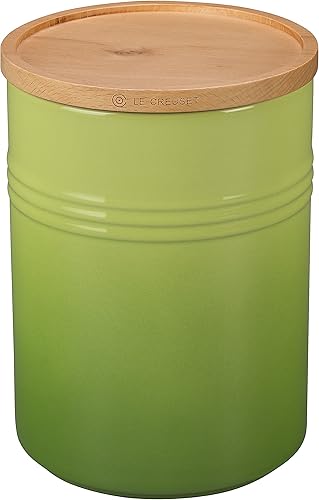 Le Creuset - Bote de cerámica con tapa de madera (22 onzas), color marrón