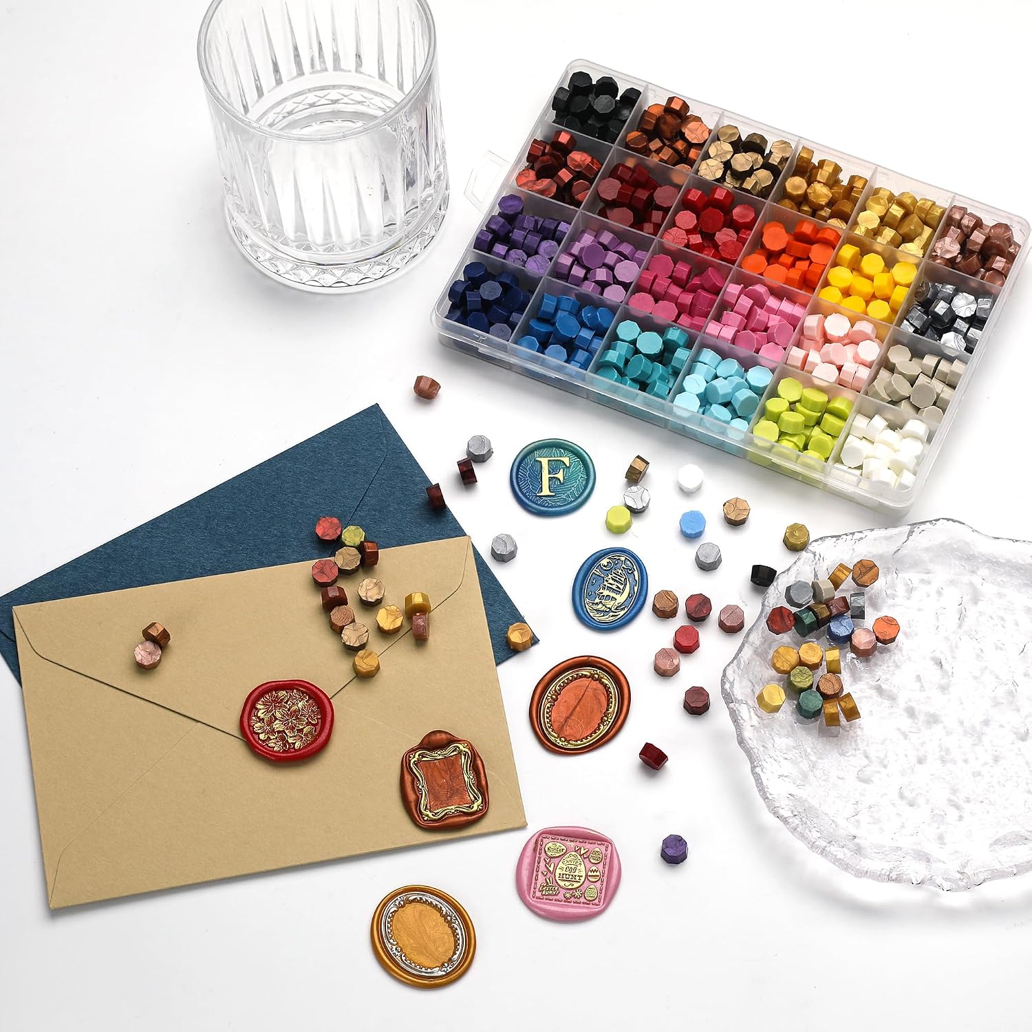 Wax Seal Beads, 24 Colors Sealing Wax Beads for Stamp Seals, Approx 600pcs Premium Wax Melting Beads Set with Organizer Box, Smooth Melt Wax for Wax Seal Invitations, Card Making & DIY Crafts