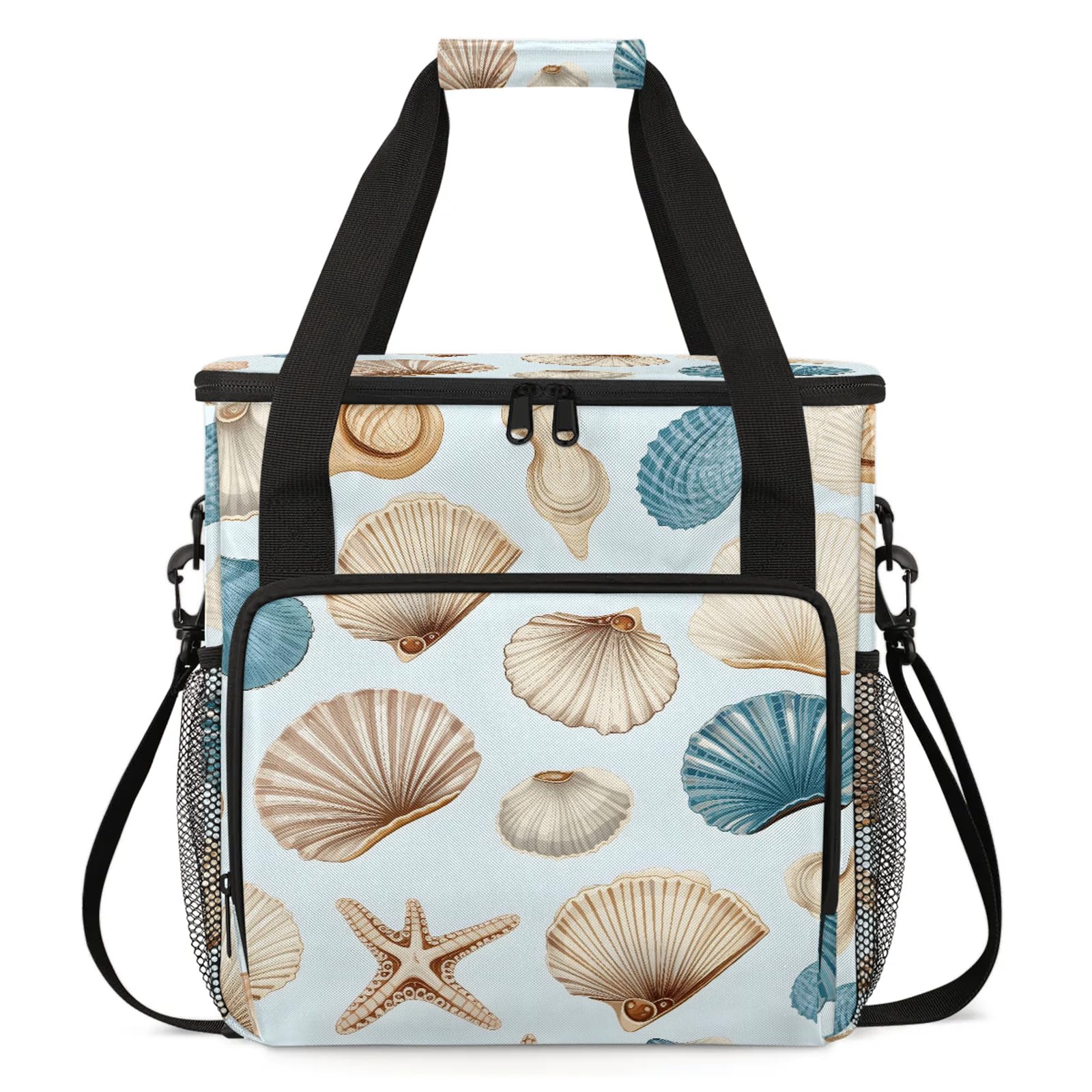 Adornori Starfish Seashell Coral Travel Coffee Maker Carrying Bag, Large Organizer Storage Tote Bag Insulated Reusable Cooler Grocery Bags